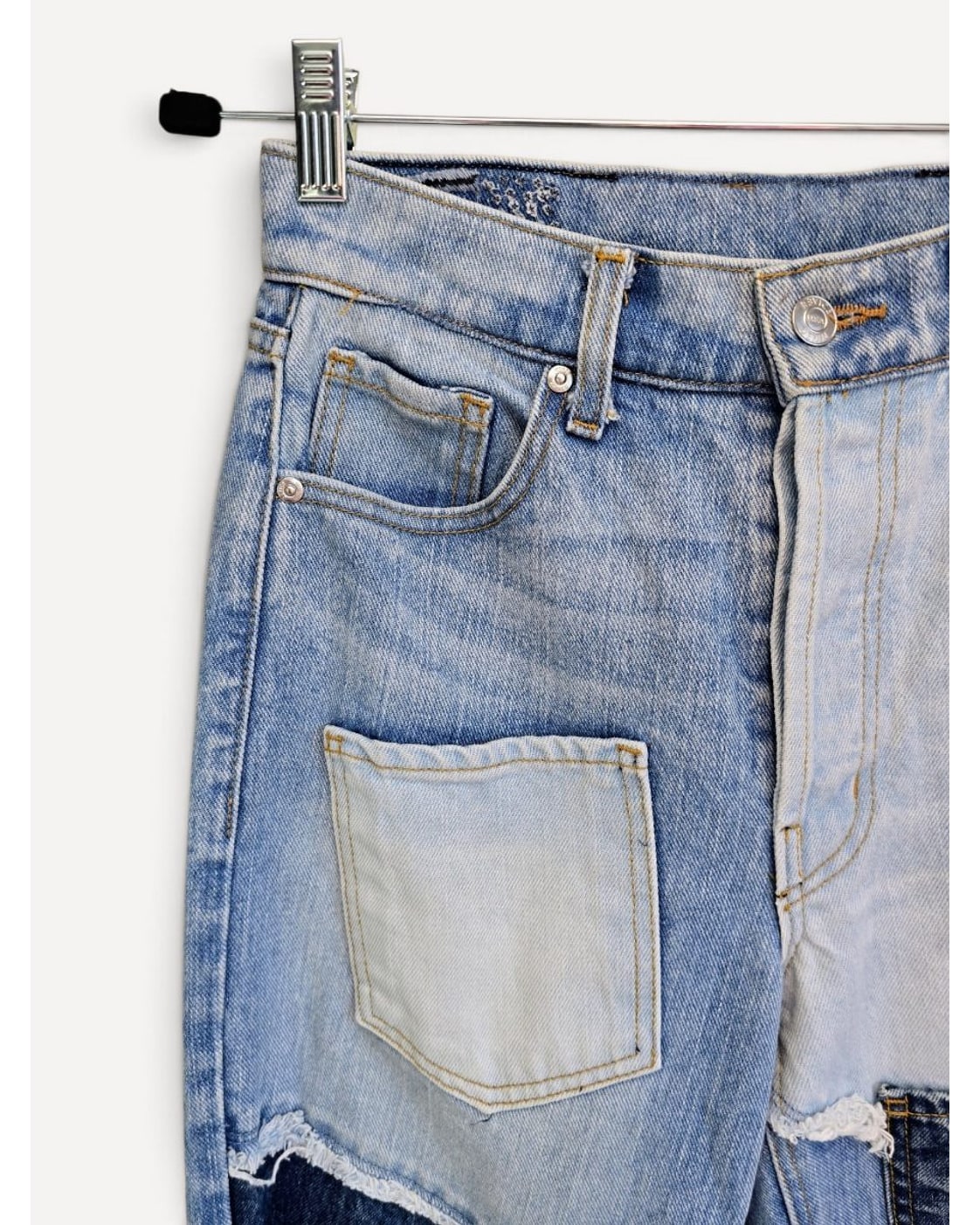 Blue Revice Denim Patchwork Straight Leg Jeans, size 26 – photo 2