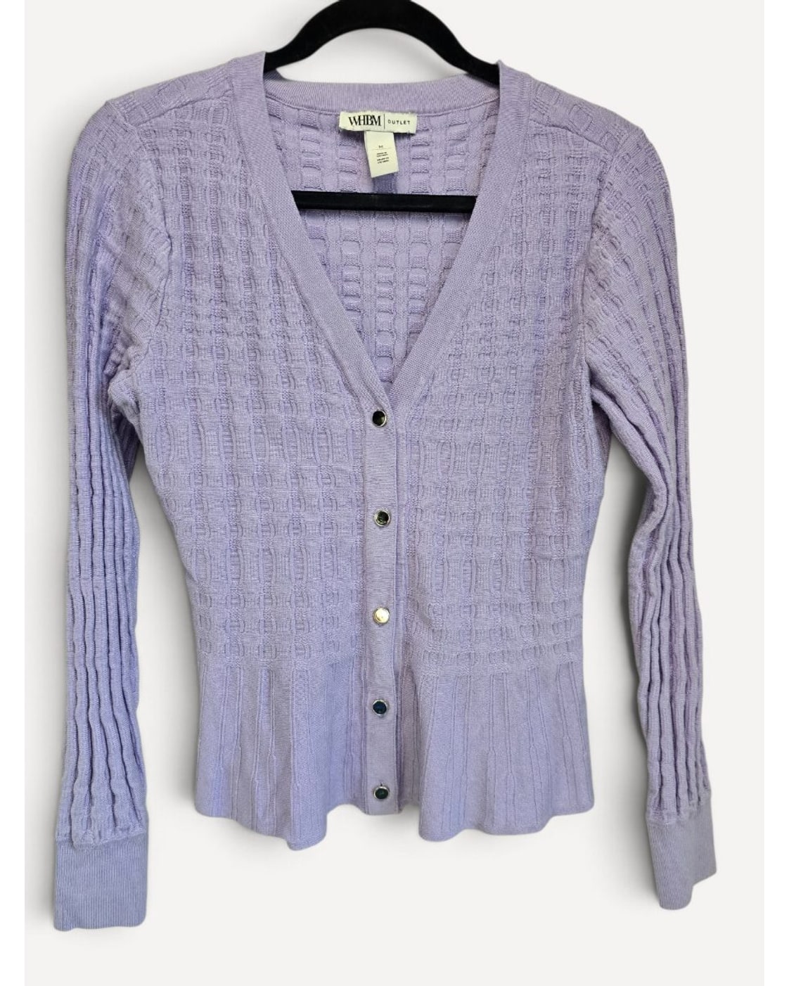 Purple Whbm Outlet Textured Knit Peplum Cardigan, size M – photo 2