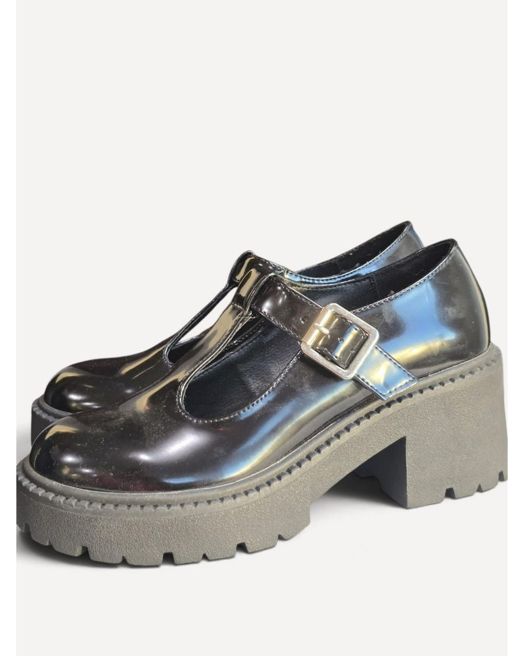 Black Madden Girl Patent T-Strap Platform Mary Janes - #24380, size 7.5 – photo 2