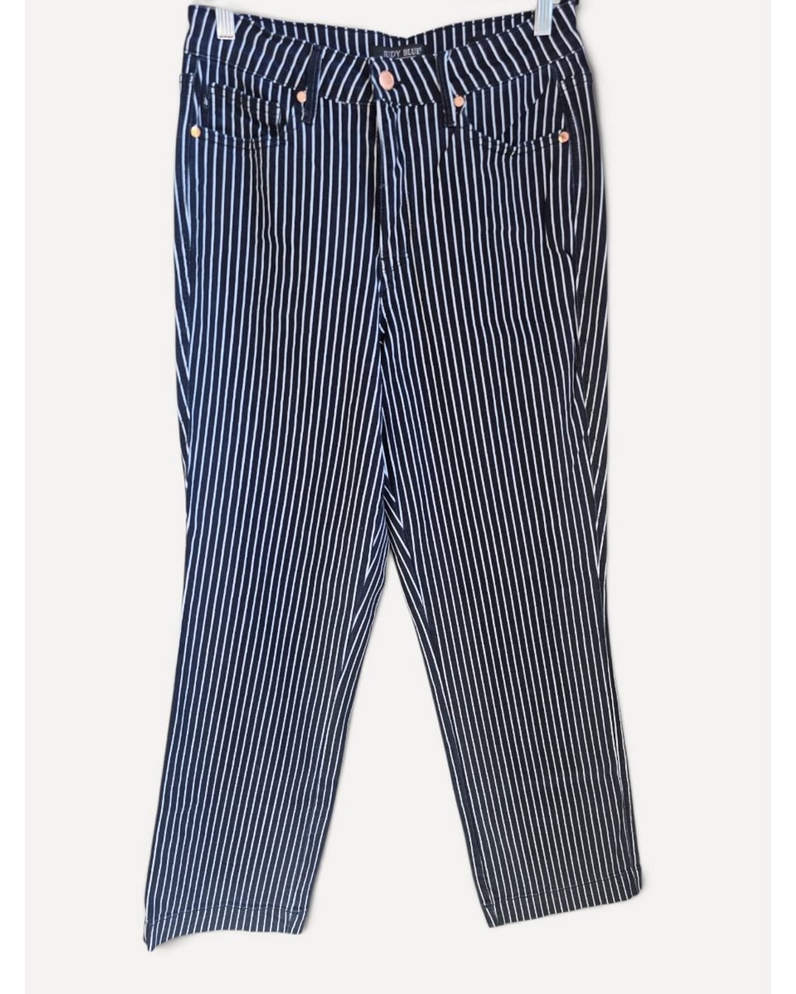 Navy Judy Blue Pinstripe Straight Fit Jeans, size 14W