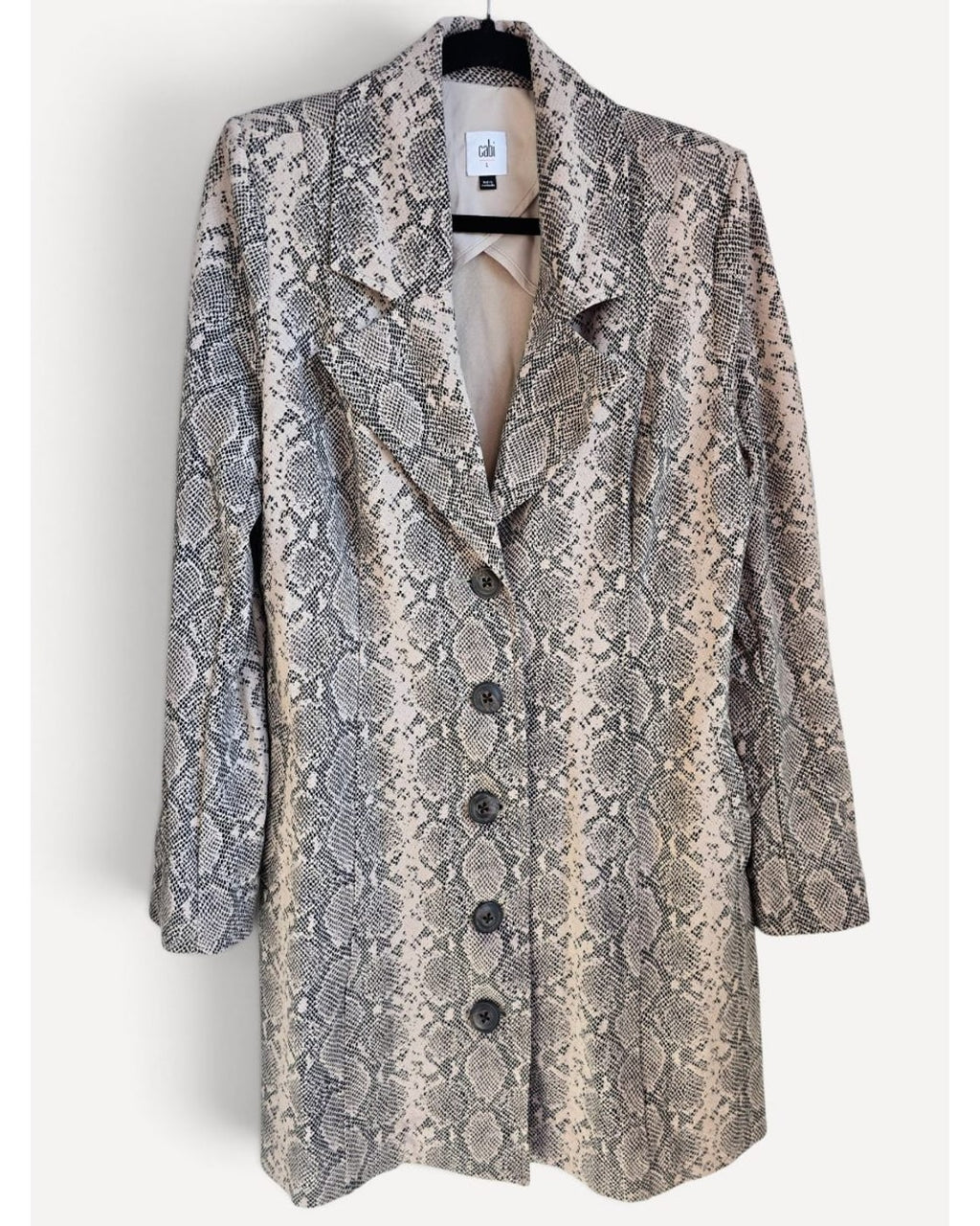 Beige Cabi Snakeskin Print Coat - #4114, size L