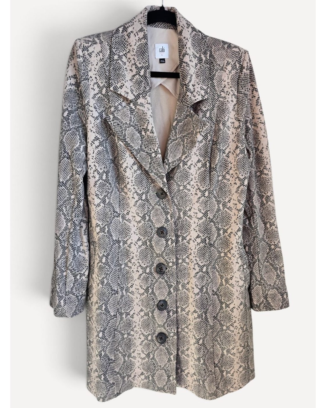 Beige Cabi Snakeskin Print Coat - #4114, size L