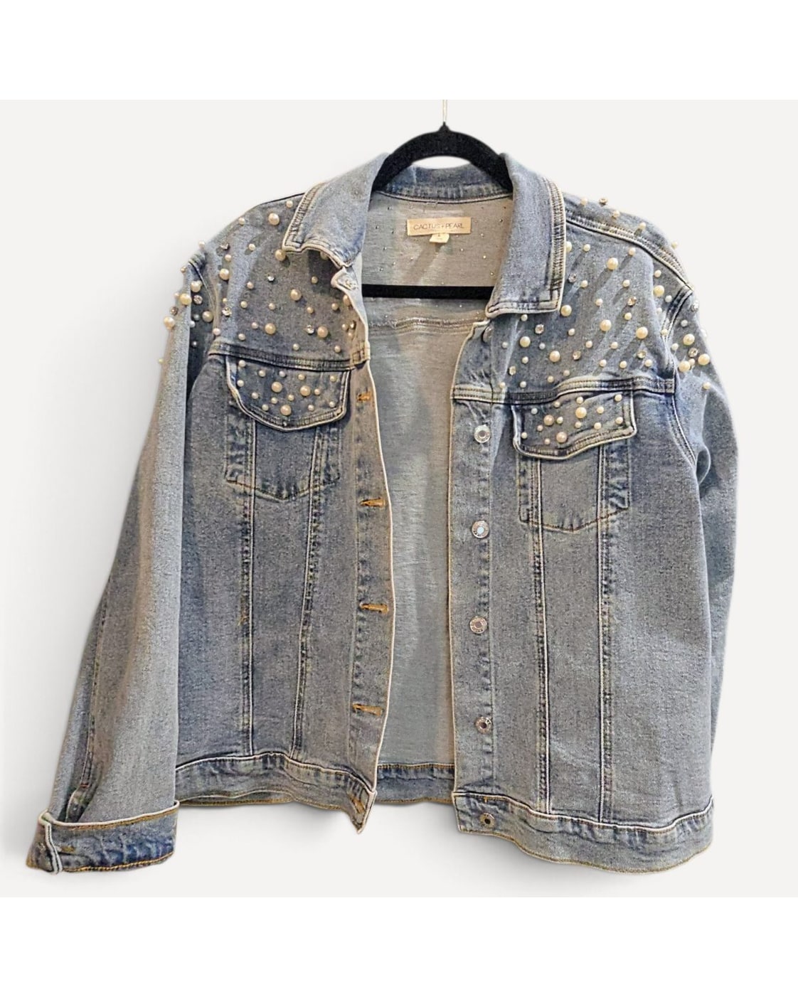 Blue Cactus + Pearl Embellished Denim Jacket, size L – photo 2