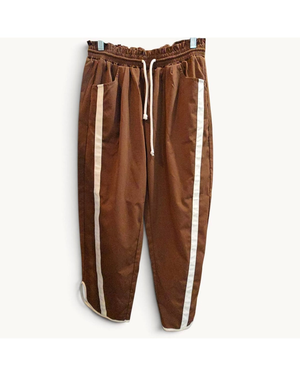 Brown Unbranded Striped Side-Stripe Track Joggers, size L