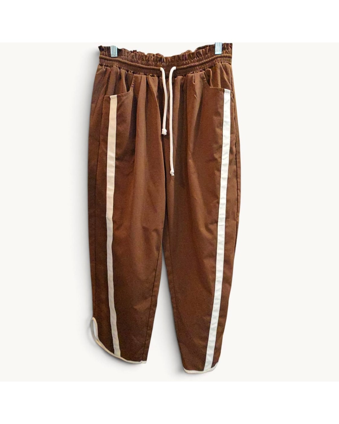 Brown Unbranded Striped Side-Stripe Track Joggers, size L