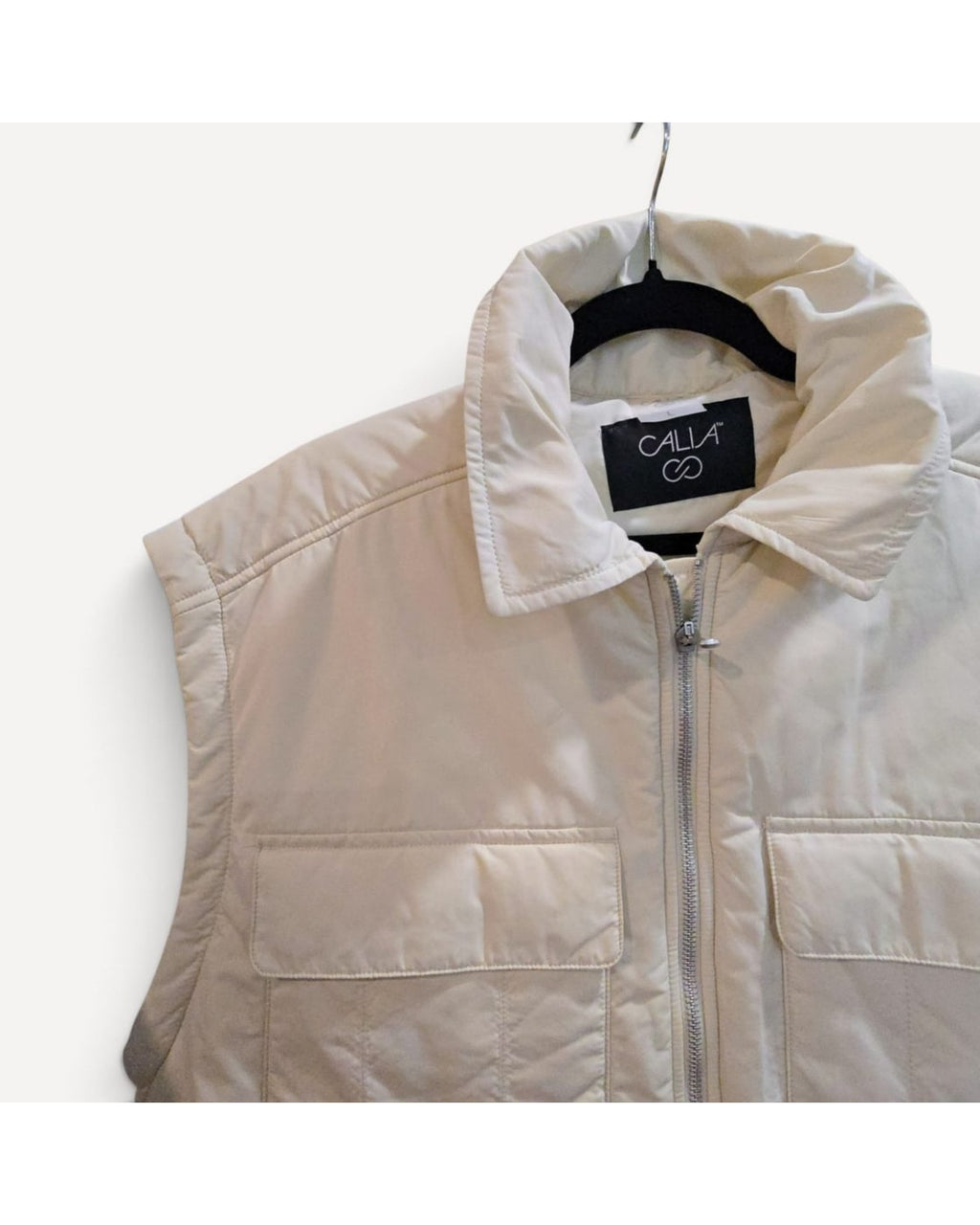 Beige Calia Collared Zip-Front Puffer Vest, size L – photo 2