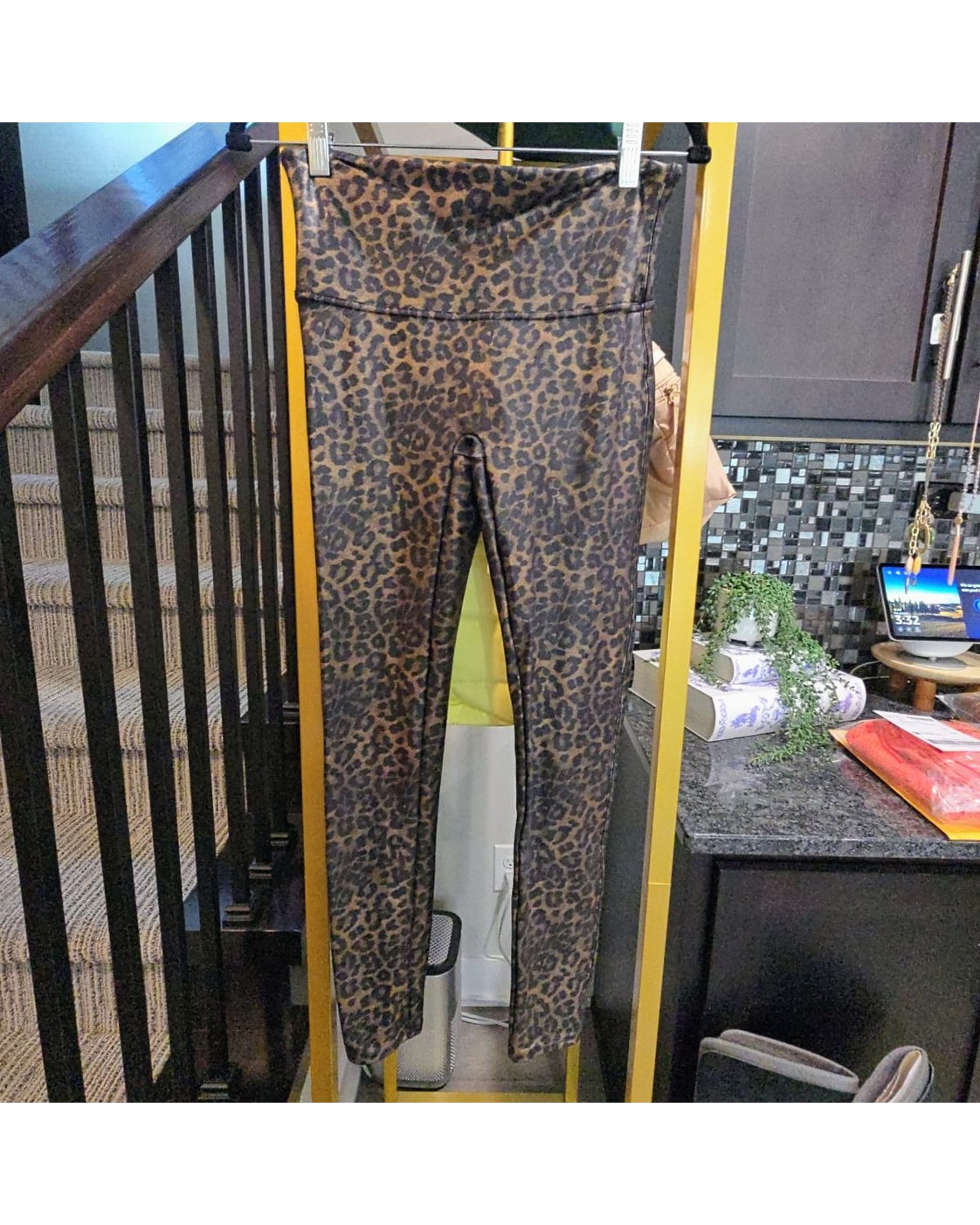Multicolor Spanx Faux Leather Leopard Print Leggings, size L/G