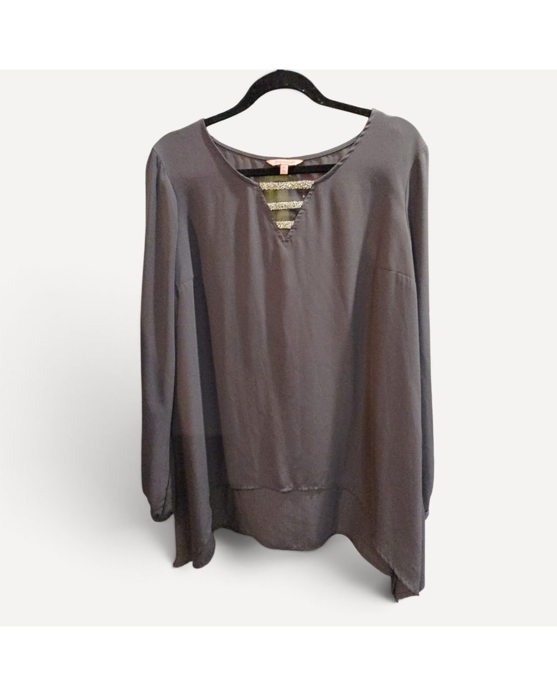 Grey Juicy Couture Sparkle Trim V-Neck Blouse, size XL