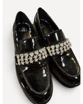 Black GB Crystal Embellished Patent Loafers, size W6