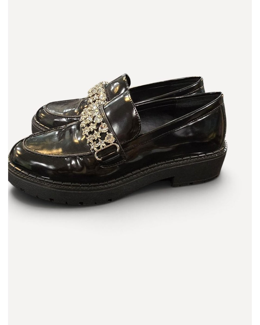 Black GB Crystal Embellished Patent Loafers, size W6 – photo 2