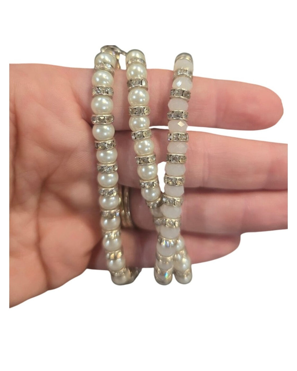Silver Abiste Pearl And Rhinestone Wrap Bracelet