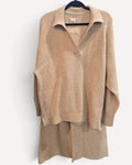 Beige Aerie Waffle Knit Collared Two-Piece Lounge Set, size M