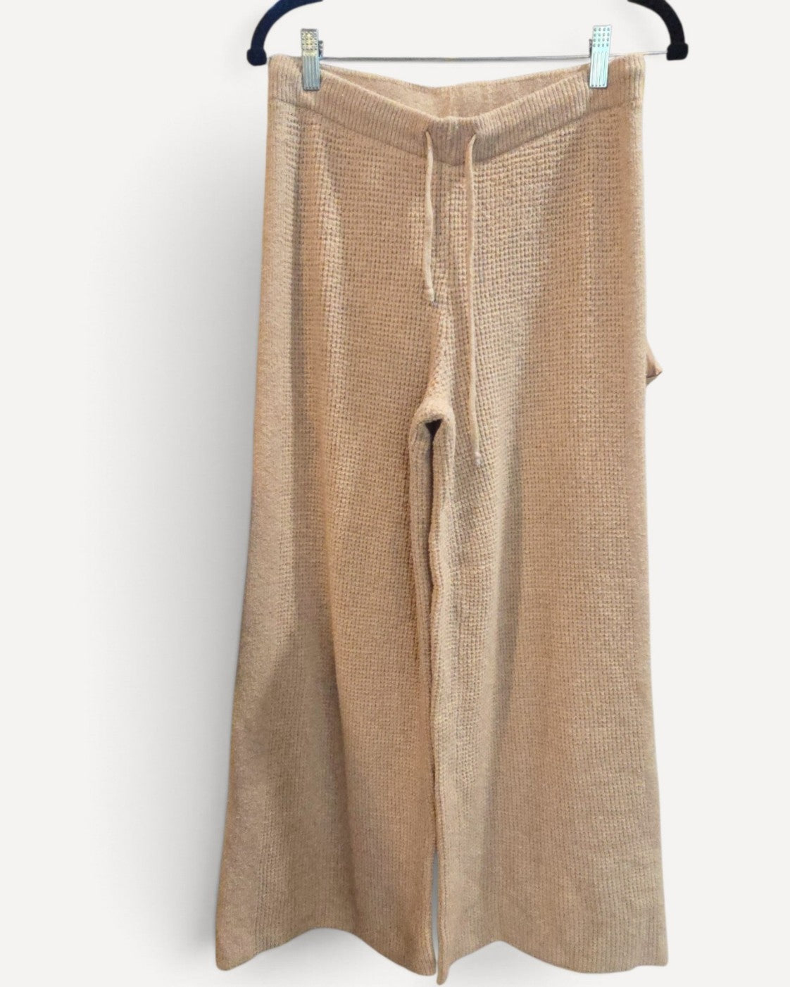 Beige Aerie Waffle Knit Collared Two-Piece Lounge Set, size M – photo 2