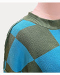 Blue Unbranded Checkerboard Colorblock Oversized Sweater, size M