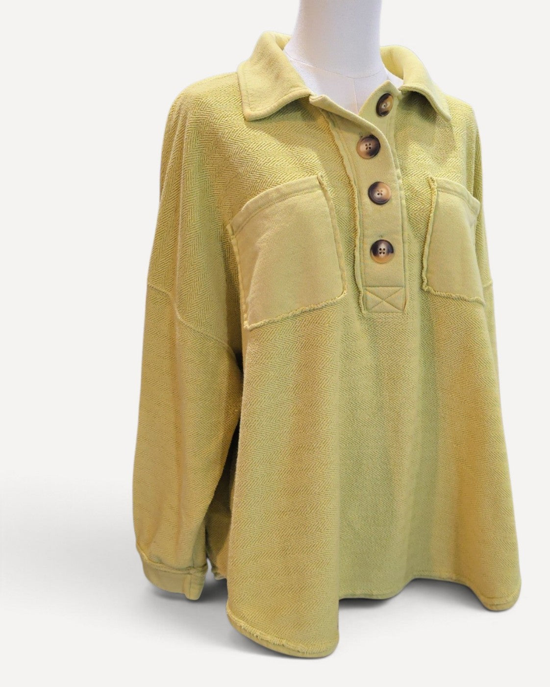 Yellow American Eagle Collared Popover Pullover Top, size M