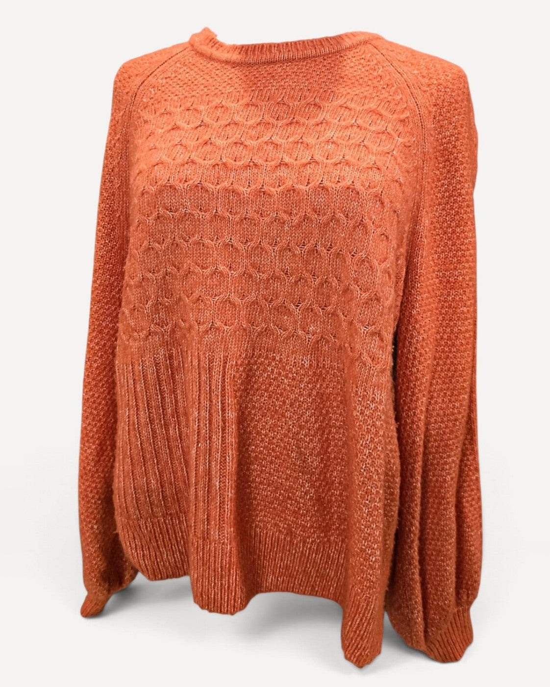 Orange Cabi Textured Knit Crew Sweater - #4038, size S