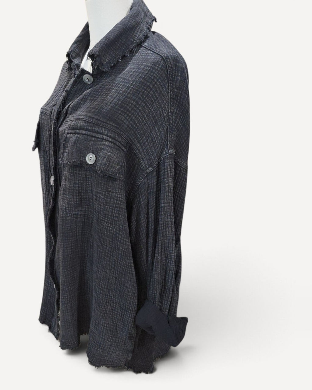 Grey The Nines Distressed Crosshatch Button Down, size S – photo 2