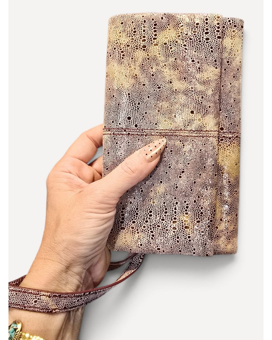 Gold Hobo Embossed Snake-Print Trifold Wallet