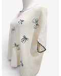 Beige SO ME Embroidered Bow Waffle-Knit Sweater - #ST2754R-01, size XL