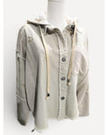 Beige Veveret Star Embroidered Frayed Hooded Jacket, size M