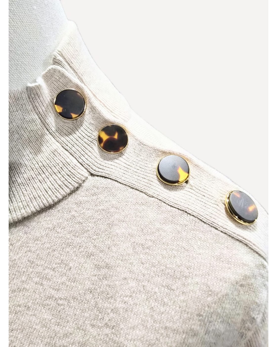 Beige Ann Taylor Factory Button-Shoulder Mock Turtleneck Sweater - #30509450, size XL – photo 2