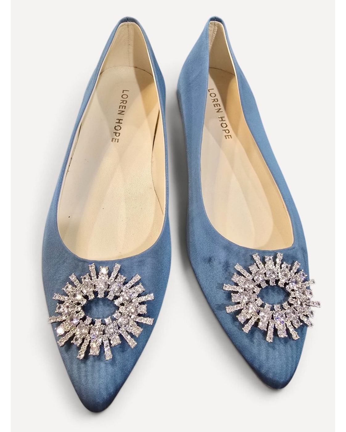 Blue Loren Hope Crystal Sunburst Pointed-Toe Flats As Is (Small Spot On Left Shoe), size 39