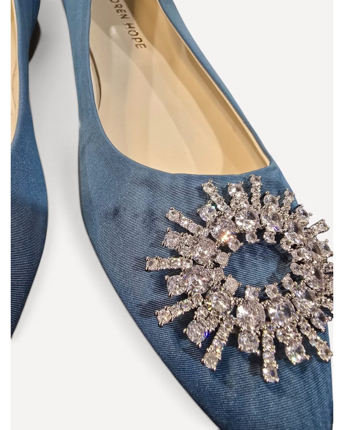 Blue Loren Hope Crystal Sunburst Pointed-Toe Flats As Is (Small Spot On Left Shoe), size 39 – photo 3