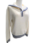 Navy Korye Striped Trim Polo Collar Sweater - #Y7793, size S/M