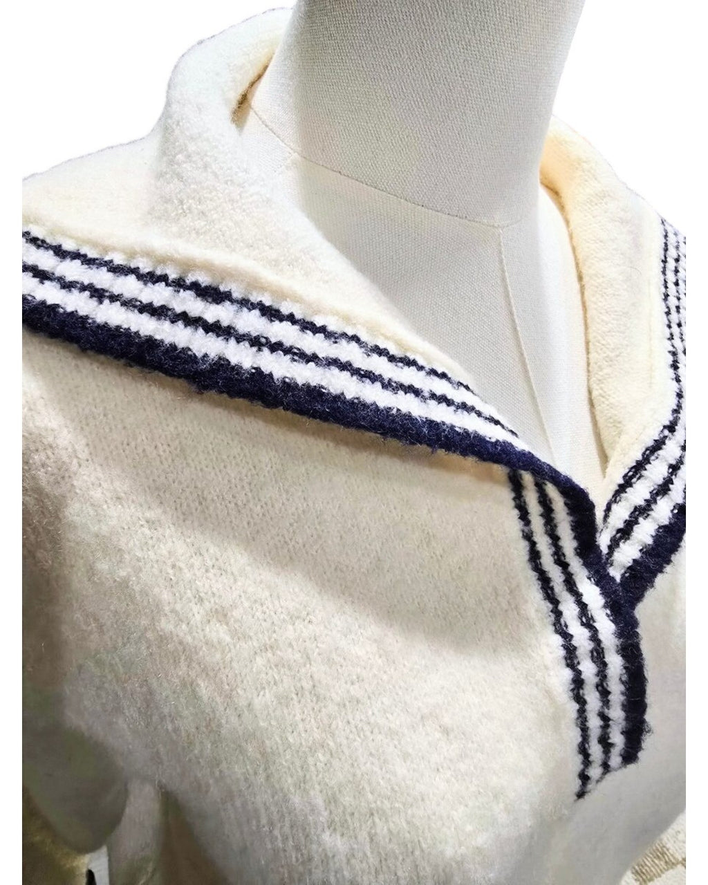 Navy Korye Striped Trim Polo Collar Sweater - #Y7793, size S/M – photo 2