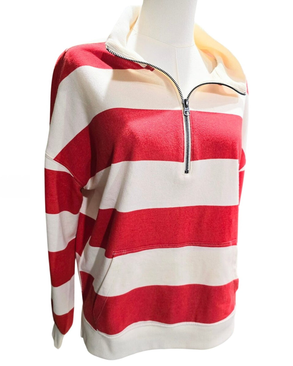 Red Live Well Lifestyle Striped Quarter-Zip Pullover, size S