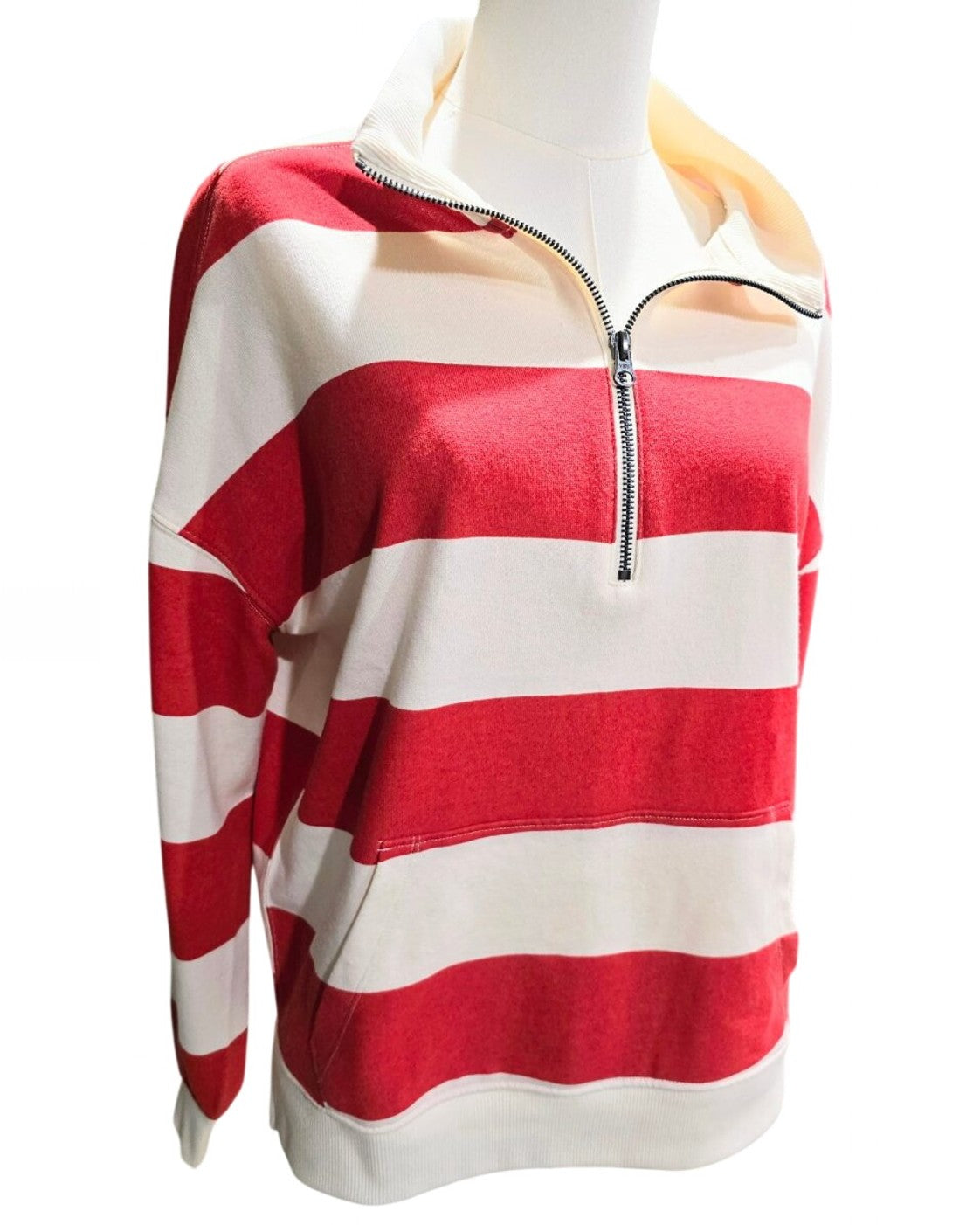 Red Live Well Lifestyle Striped Quarter-Zip Pullover, size S