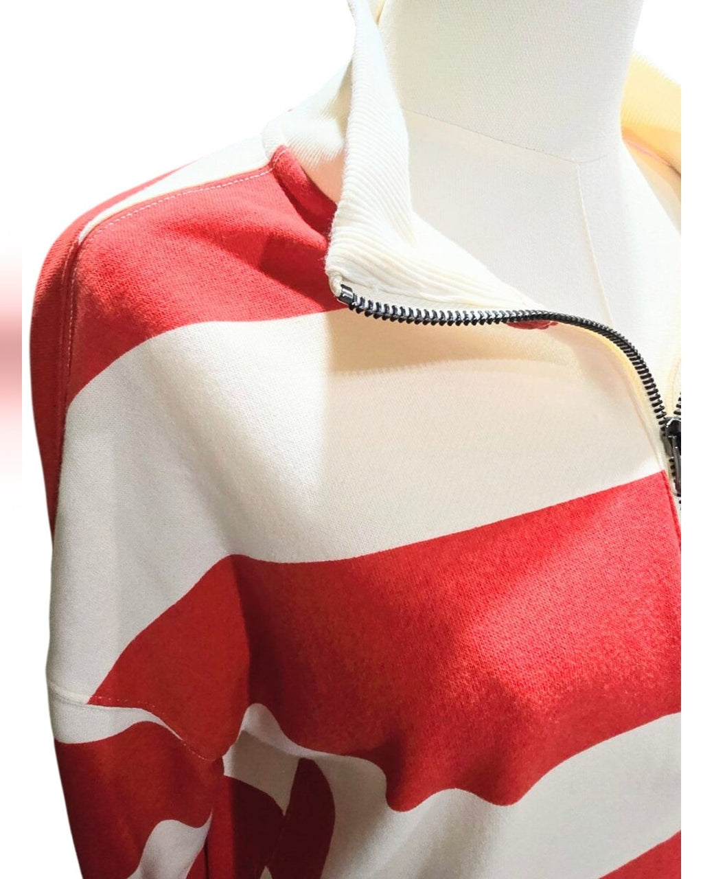 Red Live Well Lifestyle Striped Quarter-Zip Pullover, size S – photo 2