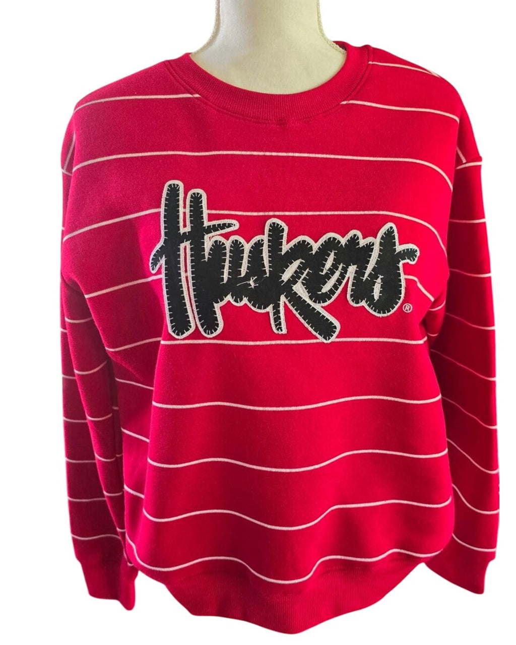 Red Active Usa Huskers Striped Crewneck Sweatshirt - #T14705, size M