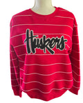 Red Active Usa Huskers Striped Crewneck Sweatshirt - #T14705, size M
