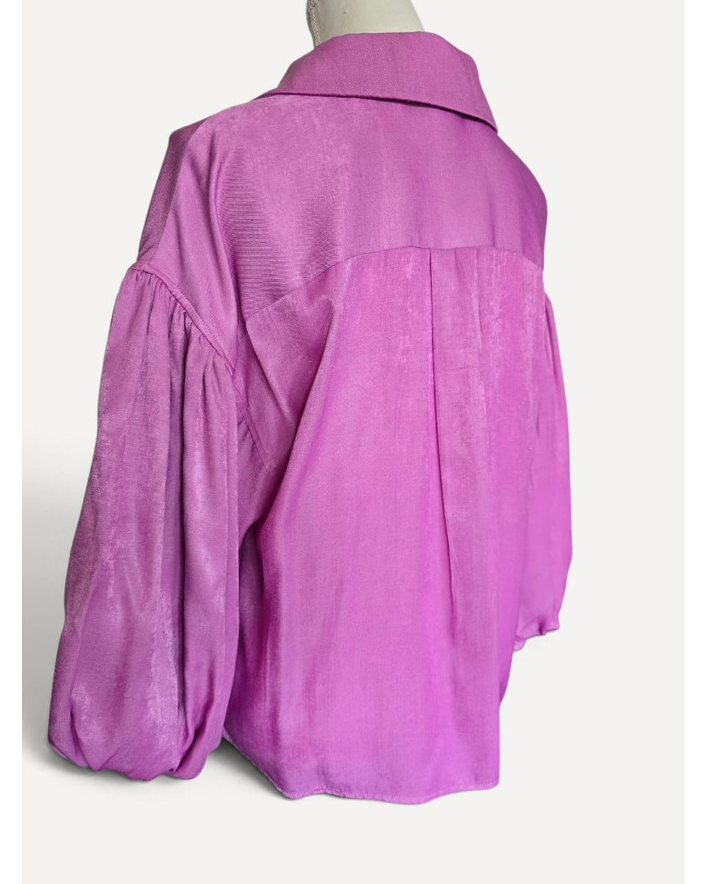 Pink Anniewear Balloon Sleeve Button Down Blouse - #AT1581A, size S – photo 2