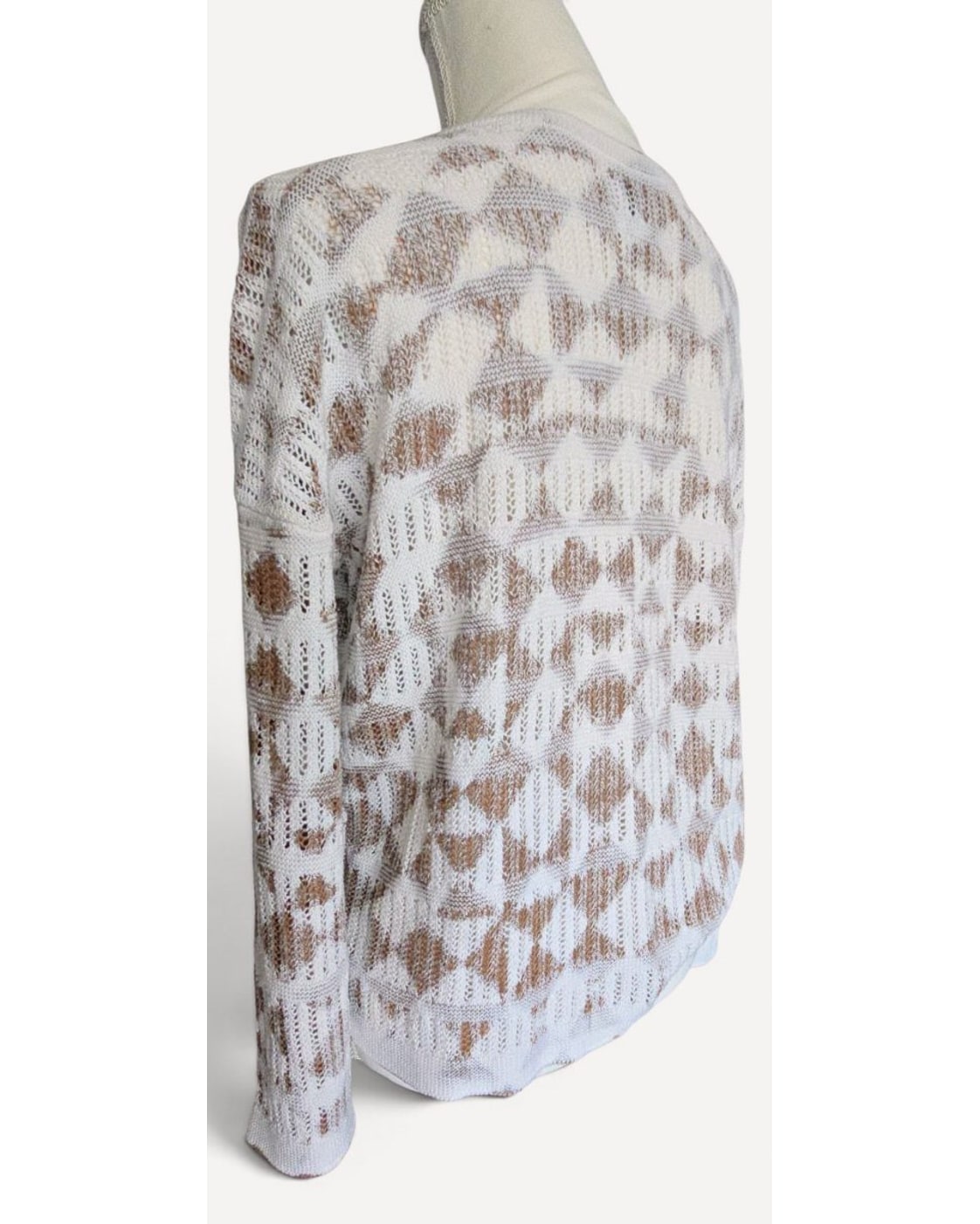Beige Nic+zoe Diamond Print Knit Top, size M – photo 2